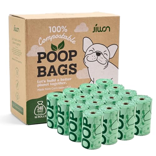 JIWON 100% Certified Home Compostable Dog Poop Bags, 240 Count (16 Rolls), 9"x13", OK Compost & Seedling, Thick & Leakproof, Plant Based Compostable Waste Bags, Unscented - style: 240 Bags