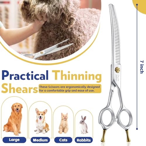 JASON Dog Thinners for Grooming - 7" Down-curved Blender Scissors with 30%-35% Thinning Rate, Japanese 440C Stainless Steel Dog Grooming Thinning Shears with Adjustable Screw (40 Teeth, Silver) Gift - style: Down-curved Thinning