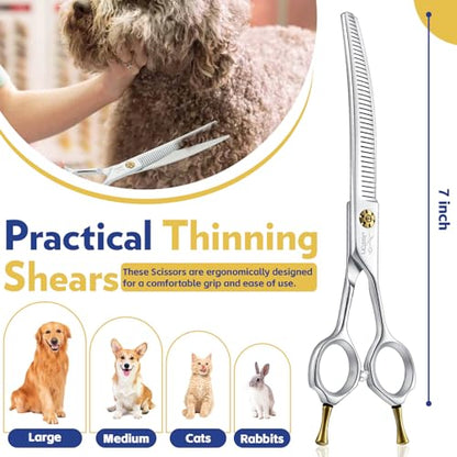 JASON Dog Thinners for Grooming - 7" Down-curved Blender Scissors with 30%-35% Thinning Rate, Japanese 440C Stainless Steel Dog Grooming Thinning Shears with Adjustable Screw (40 Teeth, Silver) Gift - style: Down-curved Thinning