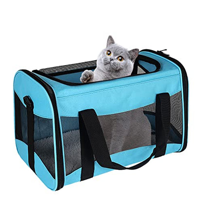 Cat Carrying Case - Pet Carrier Airline Approved, Protable and Breathable Pet Travel Carrier Removable Fleece Pad, Collapsible Cat Carrier Dog Carrier for Medium Cats Small Cats Dogs(X-Large, Blue) - color: blue, size: 20.0"L x 13.0"W x 13.0"H