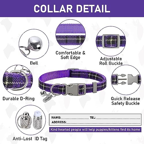 GAMUDA Small Dog Harness Collar and Leash Set, Step in No Chock No Pull Soft Mesh Adjustable Dog Vest Harnesses Plaid Reflective for Dogs Puppy Cats Kitten Rabbit (Purple, M) - color: Purple, size: M
