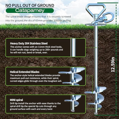 Catapamey Dog Tie Out Cable and Stake,with 2x15 Feet Heavy Duty Cable(up to 200lbs),360° Swivel Dog Run Anchor,Runner for Yard-No Tangle,Ideal for Outdoor Camping