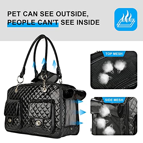 Soft-Sided Pet Travel Carrier Airline Approved for Pet Small Dog and Cat Collapsible, Black Shiny Patent Leather - color: Black