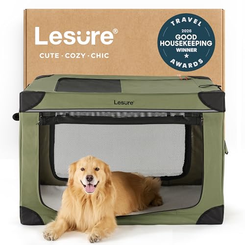 Lesure Shown on TODAY Show Soft Collapsible Dog Crate - 42 Inch Portable Travel Crate for Extra Large Dogs Indoor & Outdoor, 4-Door Foldable Pet Kennel with Mesh Windows, Green - color: Green, size: XL - 42"