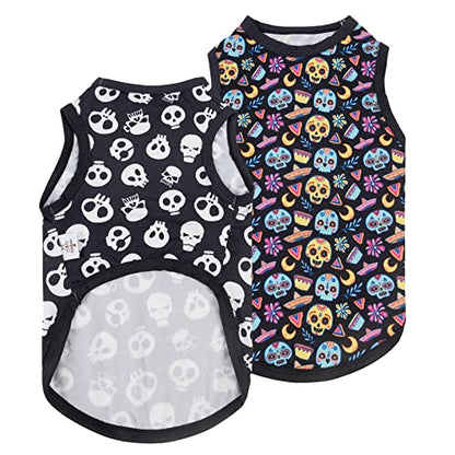 CuteBone Dog Shirts 2-Pack Soft Pet Clothes Breathable Summer Vest for Small Puppy and Stretchy Cat Apparel - color: Skulls, size: Small