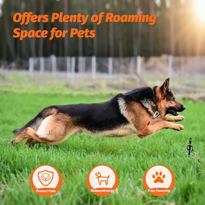 15" Heavy Duty Steel Dog Stake - 9mm Solid Anchor for Dogs Up to 120 lbs - 30FT Orange Tether-Yard, Camping, Outdoor Use (Black, 30ft Cable and Stake) - size: 30ft cable and stake