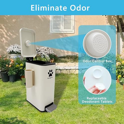 Dog Poop Trash Can Outside with Magnetic Bag Dispenser-Metal Dog Waste Container Odor Control- Rust Proof& Waterproof-Outdoor Waste Trash Can with Lid-Garbage Can&Foot Pedal-Pet Poop Bucket Soft Close