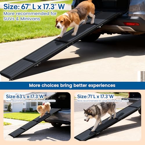 HBTower 67" Long & 17.3" Wide Folding Dog Ramp for Car, SUV & Truck – Portable Pet Ramp with Non-Slip Surface, Extra Wide Steps for Large Dogs Up to 250LBS - size: 67" L x 17.3" W