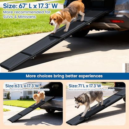 HBTower 67" Long & 17.3" Wide Folding Dog Ramp for Car, SUV & Truck – Portable Pet Ramp with Non-Slip Surface, Extra Wide Steps for Large Dogs Up to 250LBS - size: 67" L x 17.3" W