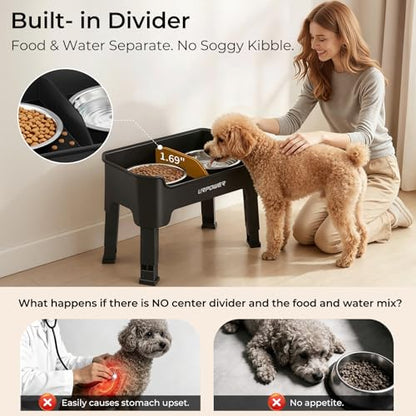 URPOWER Mess Proof Elevated Dog Bowls, High Wall Splash Guard Design, 4 Height Adjustable Raised Bowl Stand, 2 Stainless Steel Bowls, Non-Slip Food Water Set for Small Dogs - color: Black, size: Small