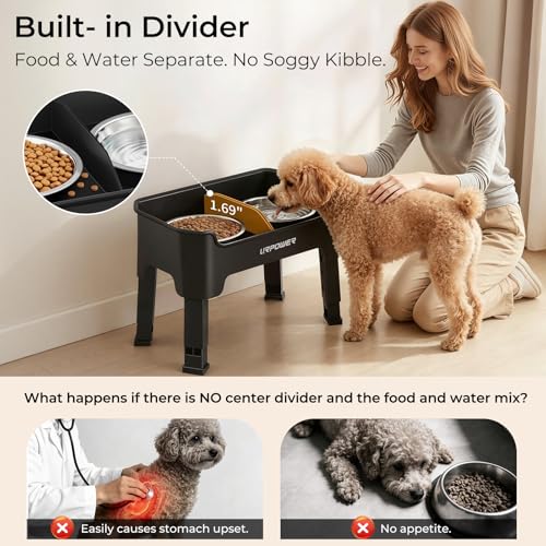 URPOWER Mess Proof Elevated Dog Bowls, High Wall Splash Guard Design, 4 Height Adjustable Raised Bowl Stand, 2 Stainless Steel Bowls, Non-Slip Food Water Set for Small Dogs - color: Black, size: Small
