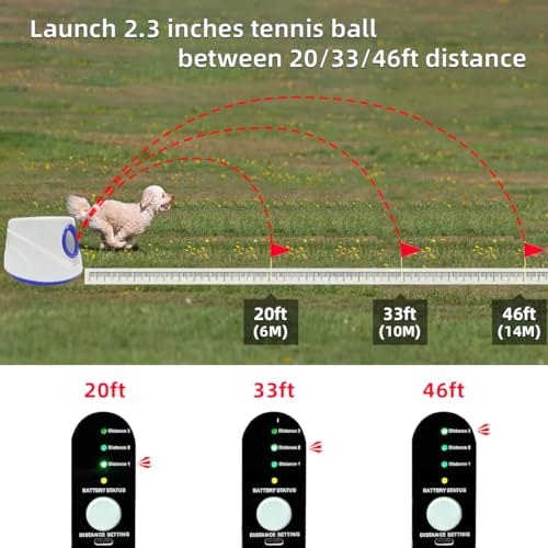 Automatic Dog Ball Launcher-Small Silent Dog Ball Thrower, 3 Adjustable Distances (20ft/33ft/46ft), Rechargable,Includes 3 Durable 2.3" Balls for Small/Medium Dogs (Yellow, Medium) - color: Yellow