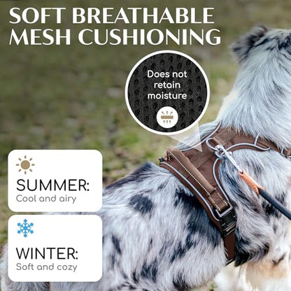Freudentier No Pull Dog Harness with Handle – Soft Breathable Mesh Padding, Front & Back Clips, Adjustable & Reflective Front Range Harness for Small, Medium & Large Dogs (Chocolate, S) - color: Chocolate, size: S