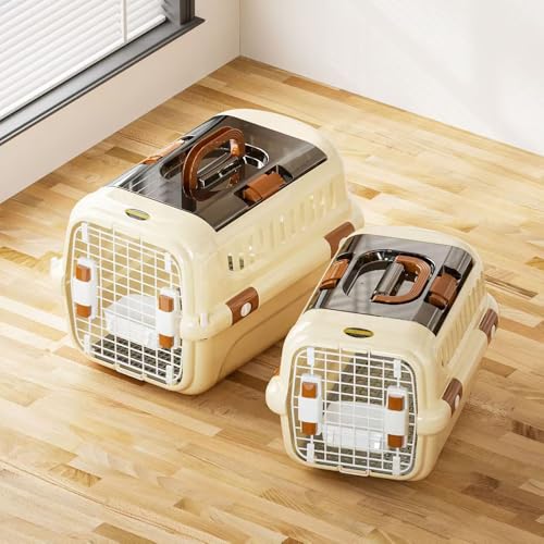 New Dog and Cat Kennel, Hard Sided Travel Pet Carrier, Top Front Load Ventilation Cat Crate for Small Dogs Outdoor Traveling Hiking Camping Picnic(Color:Beige) - color: beige