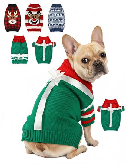Dog Christmas Sweater, Soft Warm Pet Clothes Coat for Small Medium Large Dogs and Cats Boy Girl, Fall Cozy Holiday Turtleneck Knitting Collar Pullover Pup Outfit Costume for Thanksgiving New Year