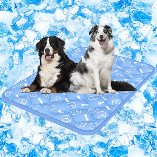 Rywell Dog Cooling Mat 2.0, Ocean Blue,59" x 40" Thick & Durable Cooling Mat for Extra Large Dogs, Long-Lasting Cool with Waterproof & Color-Changing Arc-Chill Tech (Q-Max>0.5) Washable& Non-Toxic - color: Blue, size: XX-Large