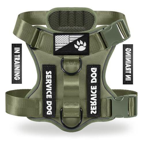 Service Dog Harness, Reflective Dog Vest Harness with 5 PCS Patches, Adjustable Soft Oxford Pet Harness, Inner Layer Mesh, Easy to Control for Small Medium Large Dogs - color: Army green, size: X-Small (Pack of 1)
