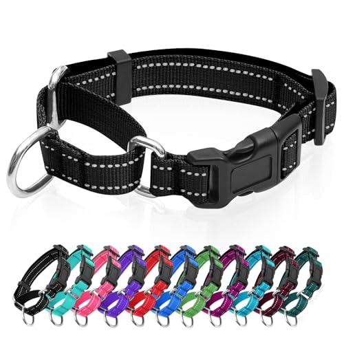 Reflective Martingale Dog Collars. Dog Collar with Quick Release Buckle. Adjustable Soft Padded Breathable Nylon Pet Collar Suitable for Puppies for Small Medium Large Dogs. - color: Black, size: S:1" Wide for 12.5"-15.5" Neck
