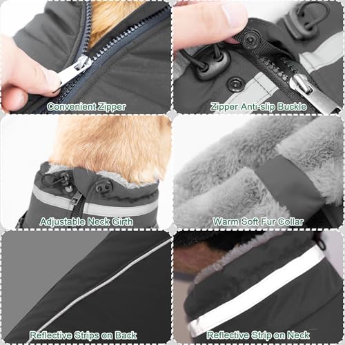 Fragralley Dog Coat with Harness Built in, Waterproof Windproof Reflective Warm Puffer Jacket, Fleece Lined Vest Winter Parka for Small, Medium, Large Dogs - color: Grey, size: Large