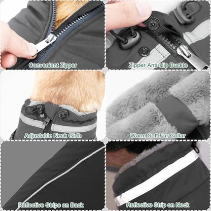 Fragralley Dog Coat with Harness Built in, Waterproof Windproof Reflective Warm Puffer Jacket, Fleece Lined Vest Winter Parka for Small, Medium, Large Dogs - color: Grey, size: Small
