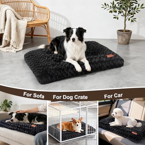Dog Bed Crate Pad - Rosette Pattern White Velvet Pet Bed Anti-Slip Comfy Kennel Pad for Crates Rosette Black S - color: Rosette Pattern Black, size: Small 24"x18"