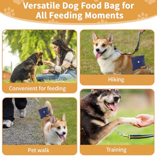 Dog Treat Pouch, Hand Free Dog Training Treat Bag with Carabiner & Magnetic Buckle, Auto Closing Pet Walking Bag for Puppy Travel or Outdoor Use, Pet Feed Snack Reward Pocket, Navy - color: Navy