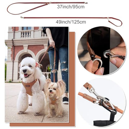 Puppytie Small Dog Harness with Multifunction Dog Leash,Lightweight Soft Adjustable No Choke Escape Proof Pet Harness Vest Pet Harness Vest,Brown Caramel,S - color: Brown, size: S(9-17.5lb）