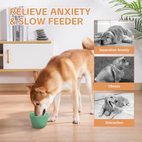 Dog Lick Bowl,Anxiety Relief Non-Slip Silicone Treat Bowl,Durable Anti-Choking Long-Lasting Enrichment Slow Feeder Licking Mat for Small Medium Large Breed,Freezable BPA Free Silicone Dishwasher Safe - color: Green, size: S-M