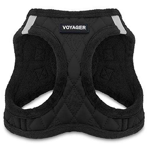 Voyager Step-In Plush Dog Harness – Soft Plush, Step In Vest Harness for Small and Medium Dogs by Best Pet Supplies - Harness (Black Faux Leather), S (Chest: 14.5 - 16") - color: Harness (Black Faux Leather), size: S (Chest: 14.5 - 16")