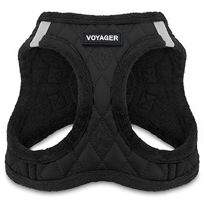 Voyager Step-In Plush Dog Harness – Soft Plush, Step In Vest Harness for Small and Medium Dogs by Best Pet Supplies - Harness (Black Faux Leather), M (Chest: 16 - 18") - color: Harness (Black Faux Leather), size: M (Chest: 16 - 18")