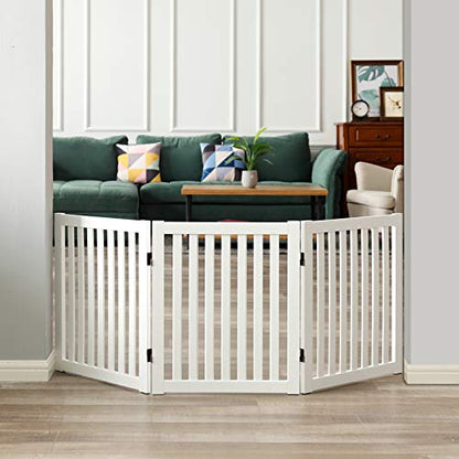 WELLAND Wooden Freestanding Pet Gate, 24 Inch 3 Panel Step Over Fence, Expands Up to 60" Wide, Foldable Indoor Dog Gate Puppy Safety Fence, White - color: White, size: 3 Panel 60" Wide