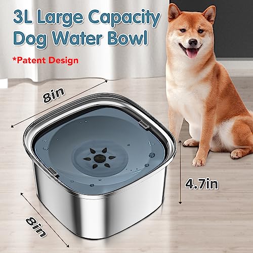 UPSKY 3L Dog Water Bowl 101oz Stainless Steel No Spill Large Capacity Dog Food Water Bowl Slow Water Feeder, Spill Proof Pet Water Dispenser Vehicle Carried Travel Water Bowls - color: B-Blue