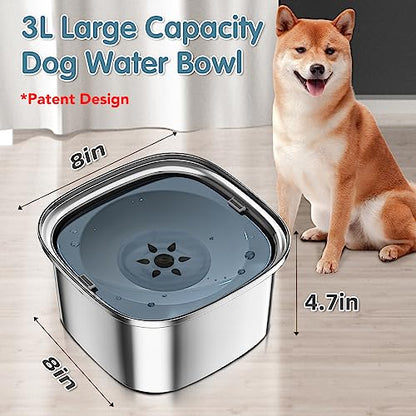 UPSKY 3L Dog Water Bowl 101oz Stainless Steel No Spill Large Capacity Dog Food Water Bowl Slow Water Feeder, Spill Proof Pet Water Dispenser Vehicle Carried Travel Water Bowls - color: B-Blue