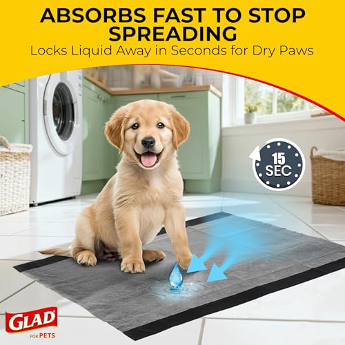 Glad for Pets Extra Large Charcoal Training Pads for Dogs and Puppies, Activated Carbon Odor Control, 6-Layer Absorbent Leak-Proof Pee Pads with Pheromone Attractant, 28 x 30 in, 30 Count - 6 Pack - size: 30 Count (Pack of 6)