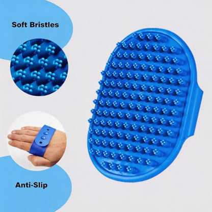 2PCS Dog Washing Gloves and Dog Bath Brush, Pet Shower Mitt with 3000 Soft Rubber Bristles, Adjustable Handle Scrubber for Bath, Massage and Grooming - color: Blue