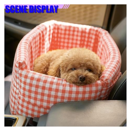 Craedli Center Console Dog Car Seat, Removable Car Armrest Box Pet Booster Seat with Safety Leash & Cushion, Washable Auto Interior Dog Carseat for Small Pets, Fit Most Cars (Pink) - color: Pink