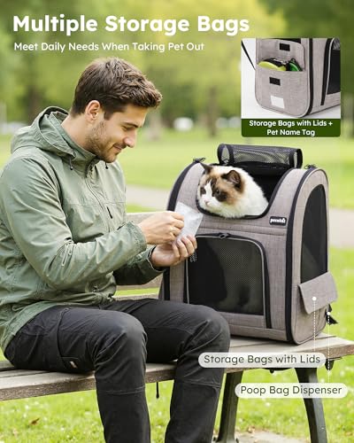 pecute Cat Backpack Expandable, Dog Carrier Backpack Breathable, Large - color: Brown, size: 15.4"L x 11"W x 19"H