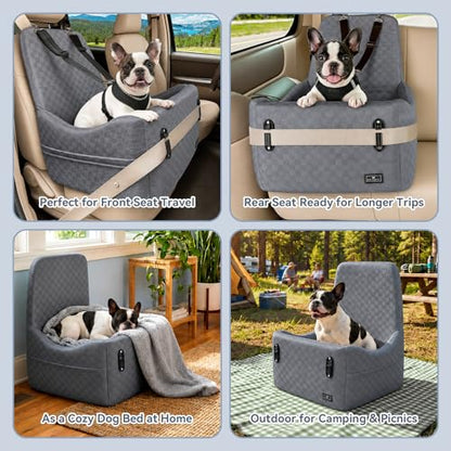 PETSFIT Dog Car Seat for Small/Medium Dogs Up to 35 lbs – Patented Safety System, 5" Memory Foam Pet Booster Car Seat, Fully Detachable and Washable Dog Carseat with 2 Storage Pockets (Grey) - color: Grey
