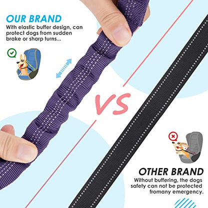 SlowTon Dog Seat Belt, Double Dog Seatbelt Adjustable Vehicle Safety Leash with Elastic Bungee Buffer, Reflective No Tangle Y Shape Two Dog Harness Seat Belt Splitter for Pets Car Trip (Purple, M) - color: H.Purple, size: 2 Medium in 1