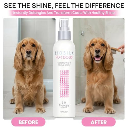 BioSilk for Dogs Silk Therapy Detangling and Shine Protecting Spray, pH Balanced Leave-In Mist with Silk and Vitamins for Dematting, Paraben-Free, All Coats and Breeds, 8 Fl Oz - size: 8 Fl Oz (Pack of 1)