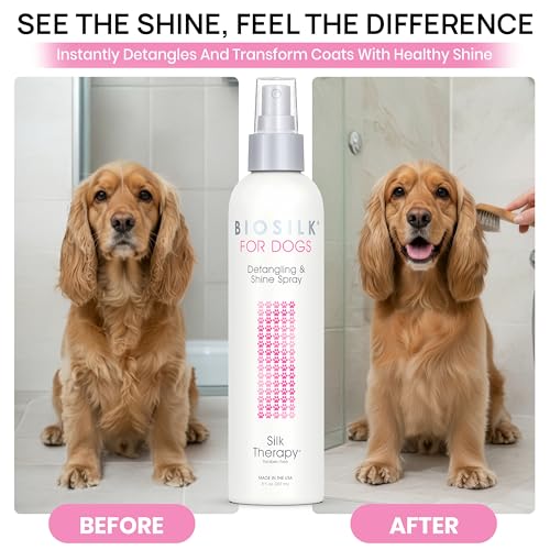 BioSilk for Dogs Silk Therapy Detangling and Shine Protecting Spray, pH Balanced Leave-in Mist with Silk and Vitamins for Dematting, Paraben-Free, All Coats and Breeds, 8 Fl Oz - 2 Pack - size: 8 Fl Oz (Pack of 2)