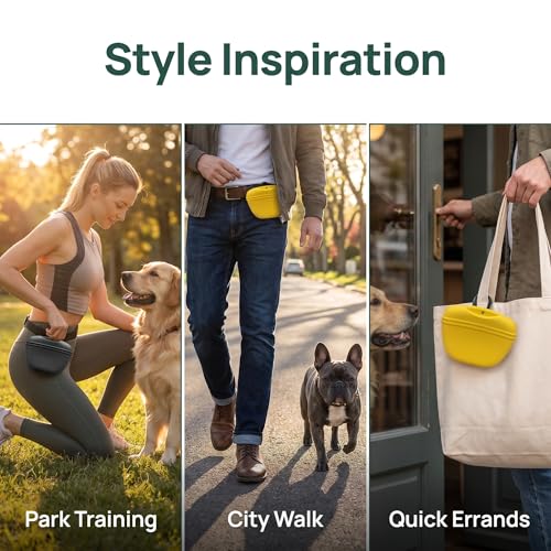 2 Pack Silicone Dog Treat Pouch with Magnetic Closure Hands-Free Training Bag with Belt Clip for Walking Agility Easy Clean Pet Snack Holder-Black Yellow - color: BLK-YLW
