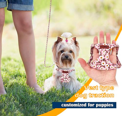 OaaXbbECco No Pull Floral Pattern Dog Harness,Soft Adjustable Dog Harness Vest and Dog Leash Set No Choke Escape Proof (Pink Daisy, XS) - color: Pink Daisy, size: XS
