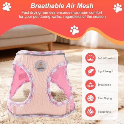 Hipubby Dog Harness Small Sized and Leash Set, No Pull Soft Mesh Puppy Vest, Reflective Breathable Lightweight Pet Harness, Harness for Small Medium Dogs and Cats - Light Pink S - color: Light Pink, size: S (Chest: 14.5"-16")