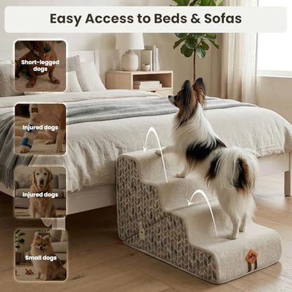 Laifug Pet Dog Stairs for Small Dogs 19.7" H, 2 in 1 Transformable 4-Step Pet Stairs and ramp, Dog Steps for Couch Bed (18~24 in) with Durable Non-Slip Waterproof Cover