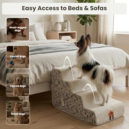Laifug Pet Dog Stairs for Small Dogs 16.5" H, 2 in 1 Transformable 3-Step Pet Stairs and Dog Ramp for Couch (13-20 in), Beige Adjustable Pet Steps with Non-Slip Waterproof Cover - size: 2 in 1 15.7"x26.7"x16.5"（3-layer ）