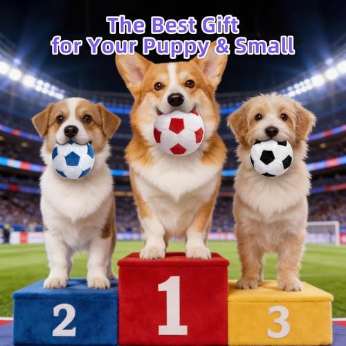3 Pack Squeaky Dog Toys Balls, Stuffed Plush Football Soft Chew Dog Balls for Puppy, Small & Medium Dogs
