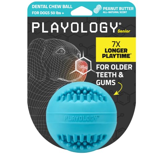 Playology Dog Toys | Dental Chew Ball for Large Senior Dogs| Peanut Butter Scented Jumbo Toy | Dog Balls for Healthy Teeth and Gums - size: Jumbo Chew Ball, style: Peanut Butter