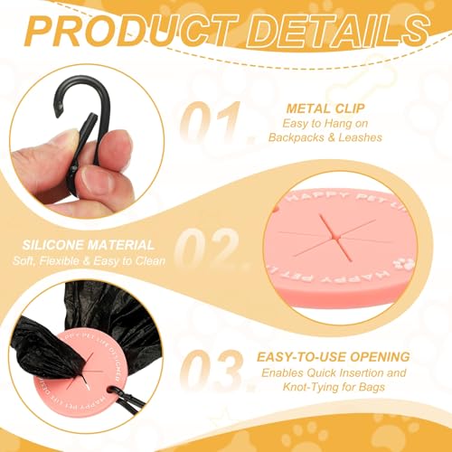 Dog Poop Bag Clip, Dog Poop Bag Holder Round for Dispenser Carrier Hands-Free Lightweight Durable PVC, (Purple/Pink, 2 Pcs), Intended for Leash/Pet Waste Bag - color: Purple/Pink