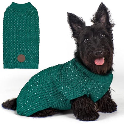 KYEESE Dog Sweater with Leash Hole Warm Pullover with Reflective Yarn for Small and Medium Dogs Male Soft Knit Pullover Boy Dog Coats Cozy Lightweight Thick Sweater,Green,Medium - color: 3# Green, size: M (24-30lbs)
